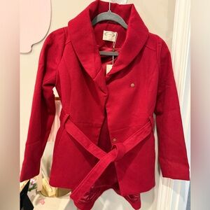 Girls Red Wool-Blend Belted Coat - Neve Jacket in Scarlett